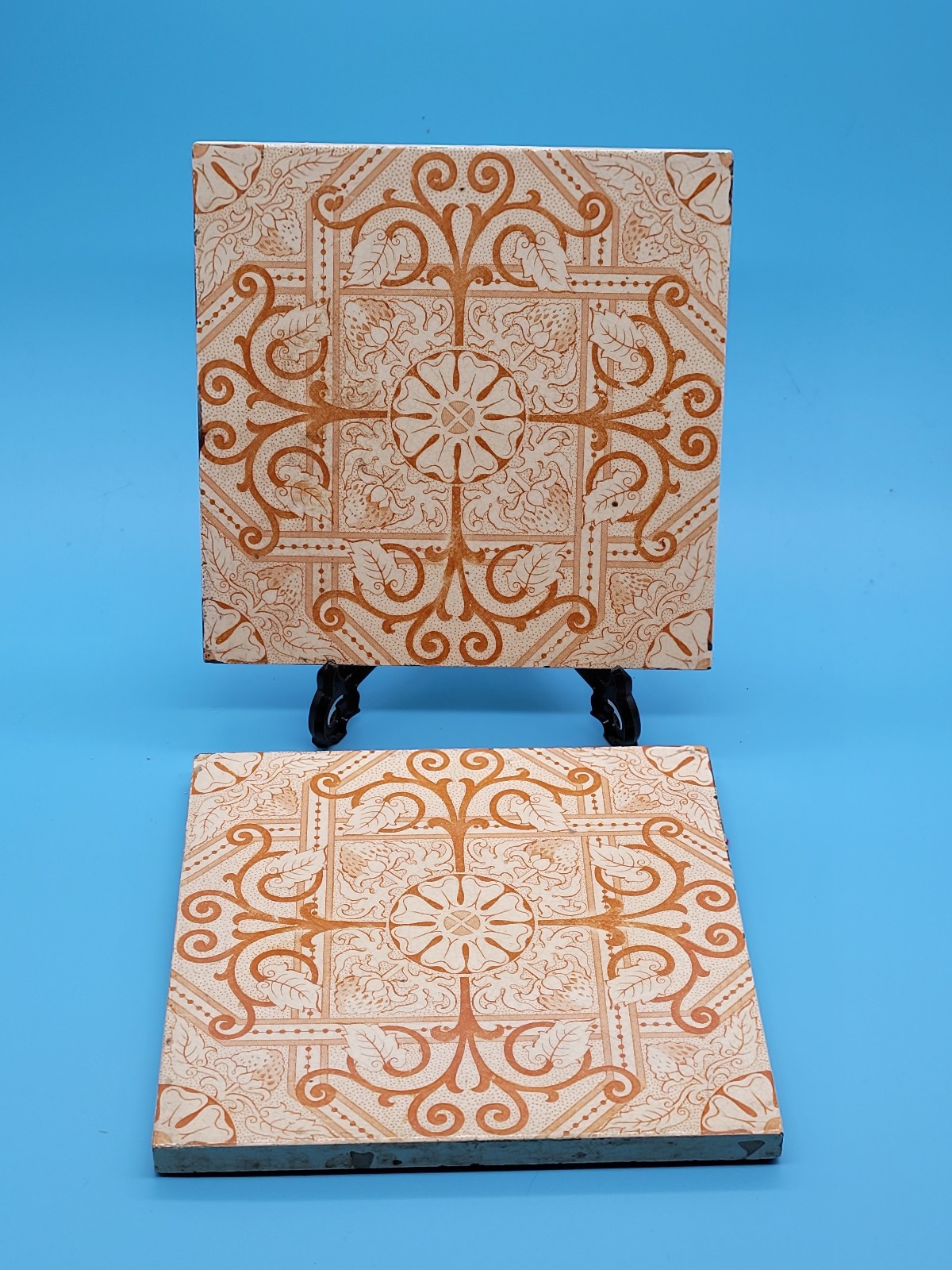 Pair Victorian Fire Surround Transfer Printed Tiles T&R Boote (Late 19thC)
