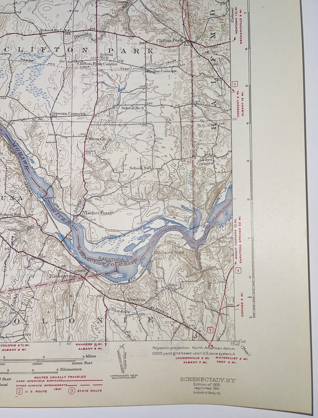 Schenectady NY Topography Map, Clifton Park, Niskayuna, Glenville, Mohawk River