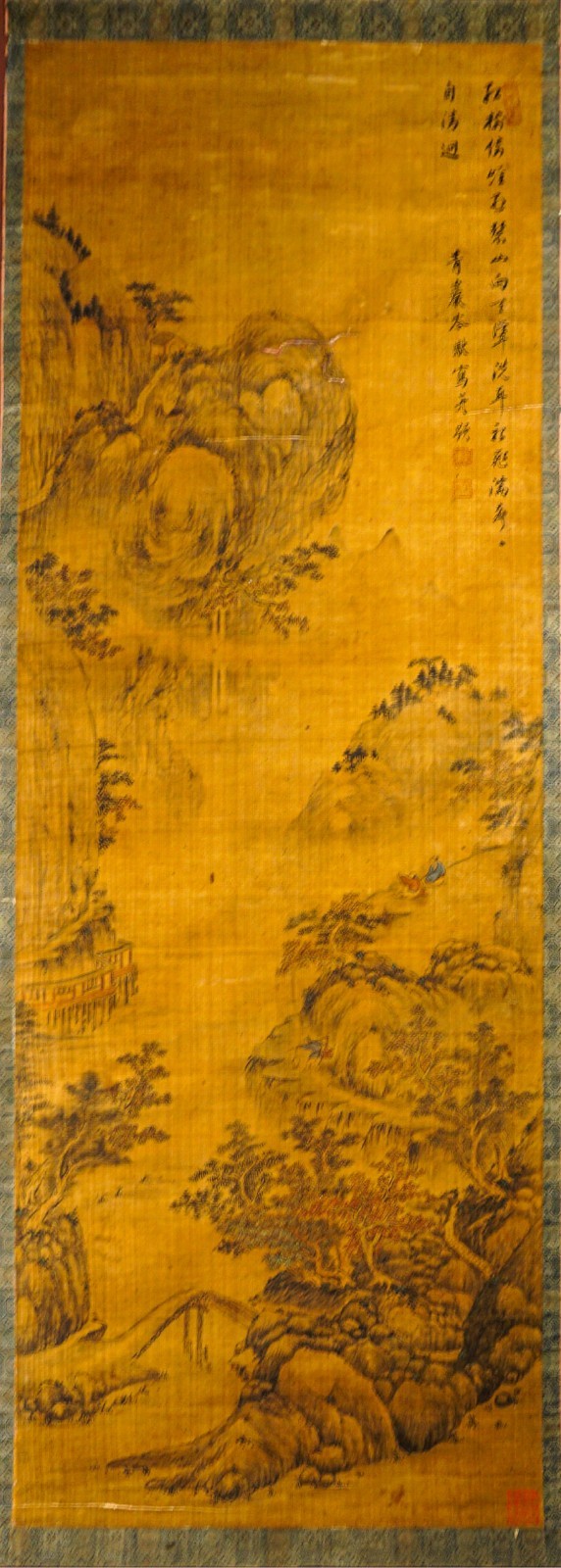 Landscape of Mount Qingyuan with poem scroll. Studio, collector, artist stamp