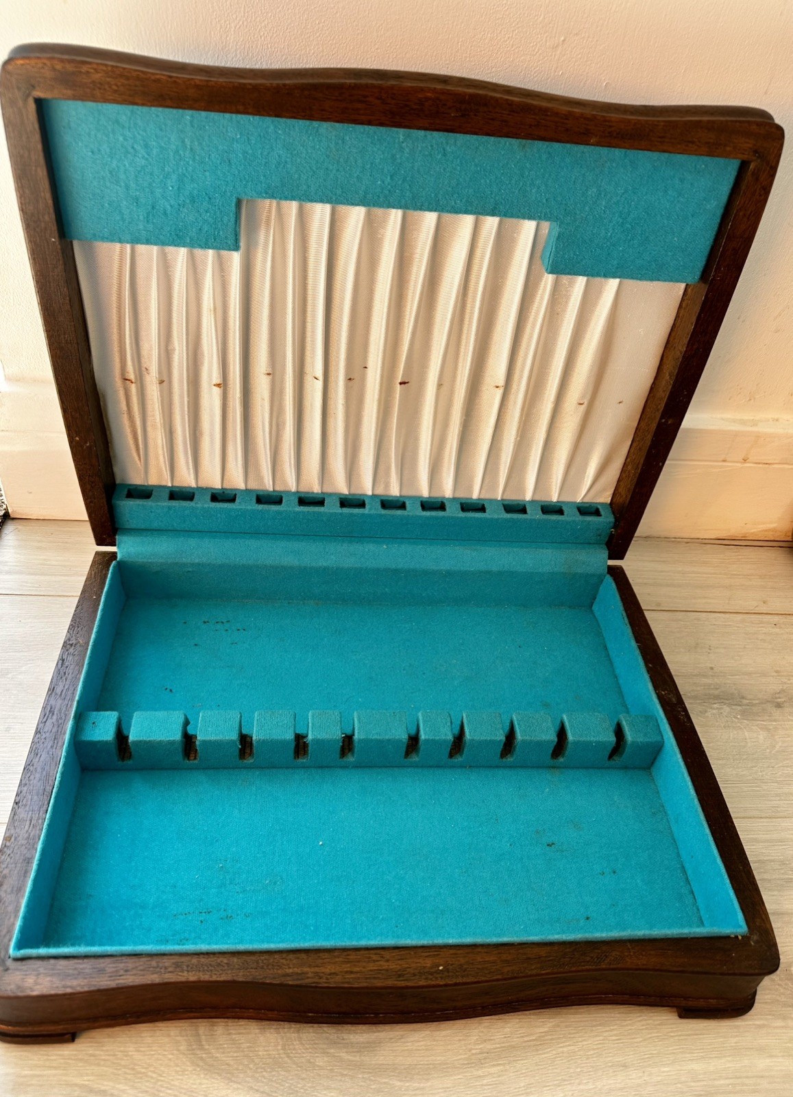 Vintage Wooden Empty Cutlery Canteen Box table ware storage wood box spoons