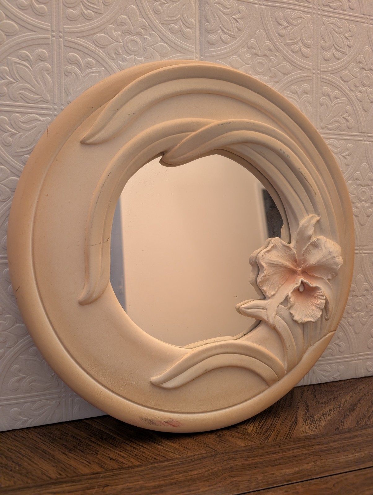 RARE Vintage 83 Sculptured Dimensions Greg Dixon CA 3D Art Nouveau Flower Mirror