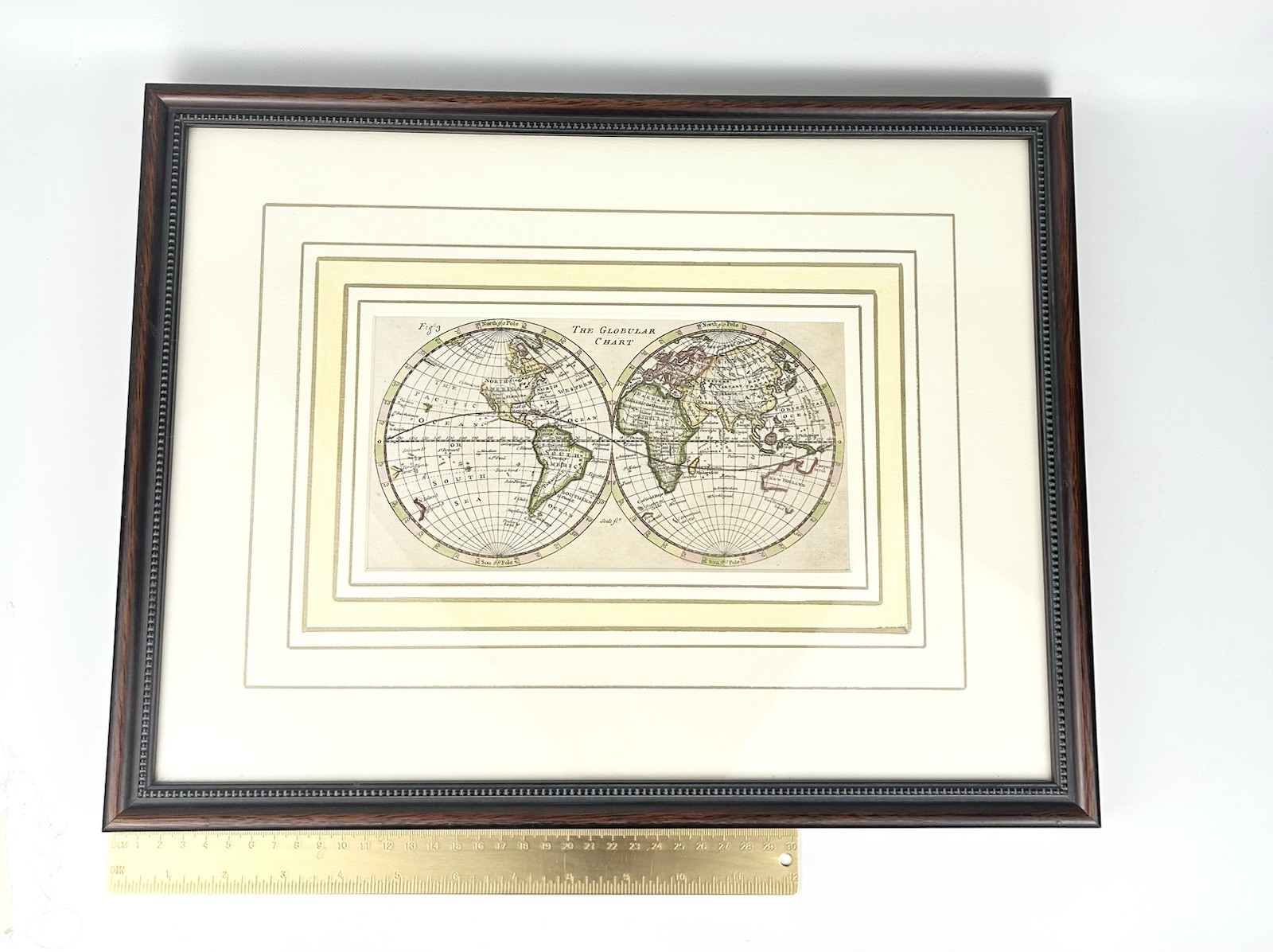 John Hinton Globular Chart Double Hemisphere Hand Colored World Map 1745