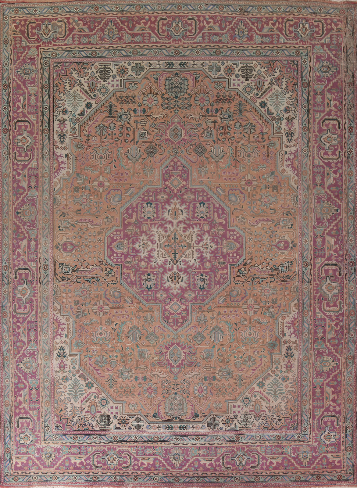 Vintage Geometric Rust/ Purple Tebriz Traditional Hand-knotted Area Rug 10×12