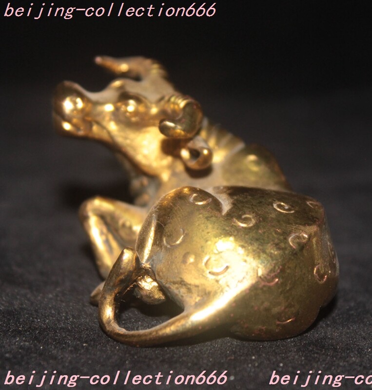 3.2″ Chinese brass Feng Shui wealth Lucky 12 Chinese zodiac animal Cattle statue