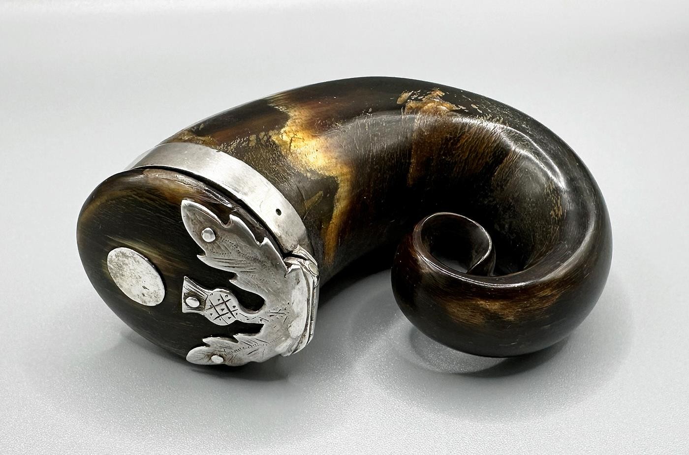 GEORGIAN SCOTTISH THISTLE SILVER MOUNTED RAMS HORN SNUFF MULL c1820
