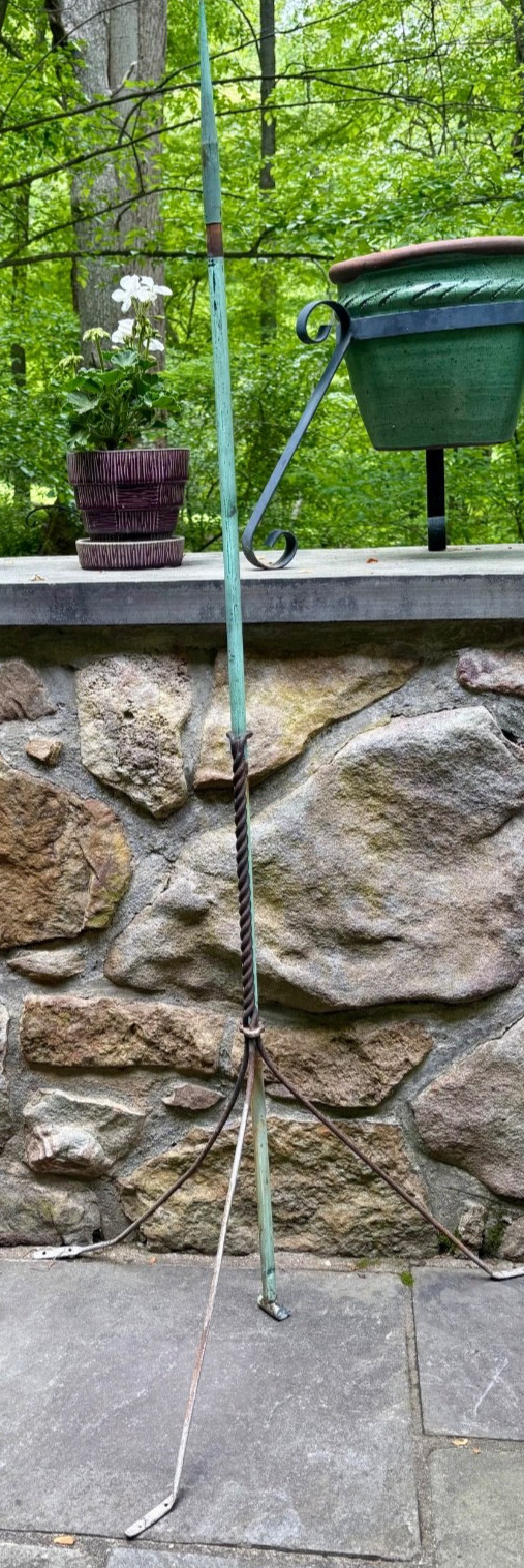 Antique Lightning Rod 55” Copper Pointed Bayonet Wrought Iron Leg Braces