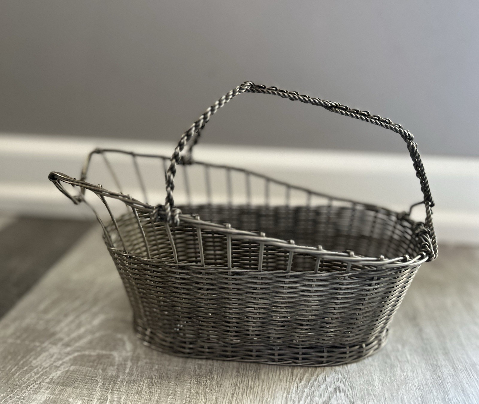 Vintage Mid Century Silver Plated Wine Bottle Basket Caddy Christofle Style