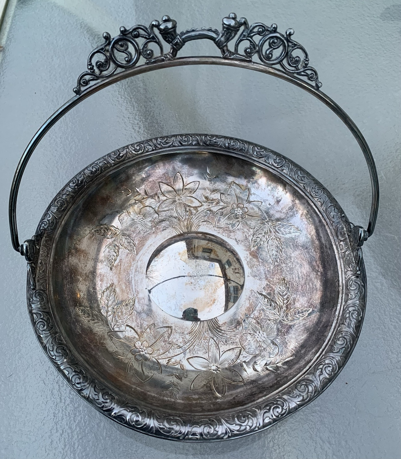 Antique 1874 Victorian Bride’s Wedding Basket Rockford Silver Quadruple Plate