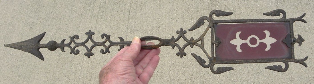 Old Fleur-de-lis, Glass Tailed Cast Iron 23″ Arrow Lightning Rod Weathervane