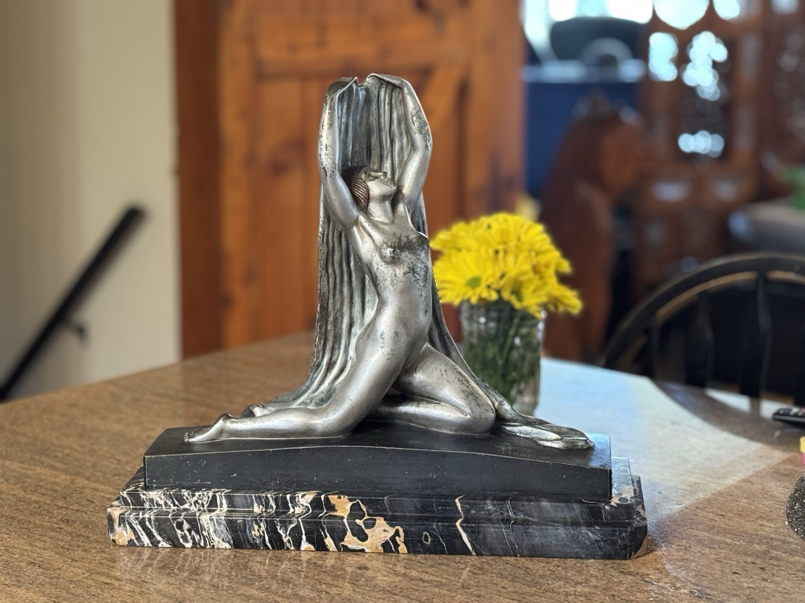Stunning Art Deco Nice W/Drape By F. Trinque Signed Mable Base RARE 1920