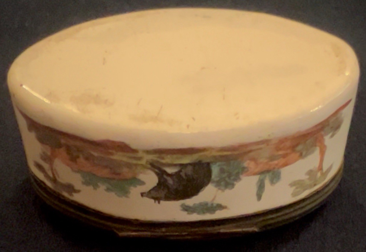 Antique Battersea/Bilston Box Depicting a Hunting Scene c.1770