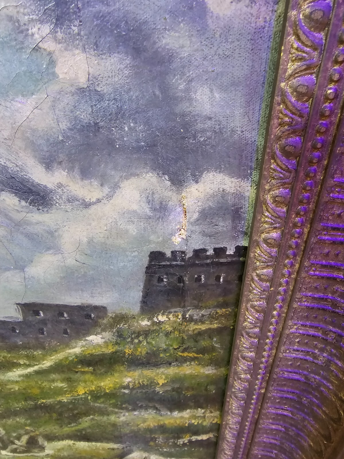 Hudson river school 32 x25.5 with frame as found. small wear tear last pic