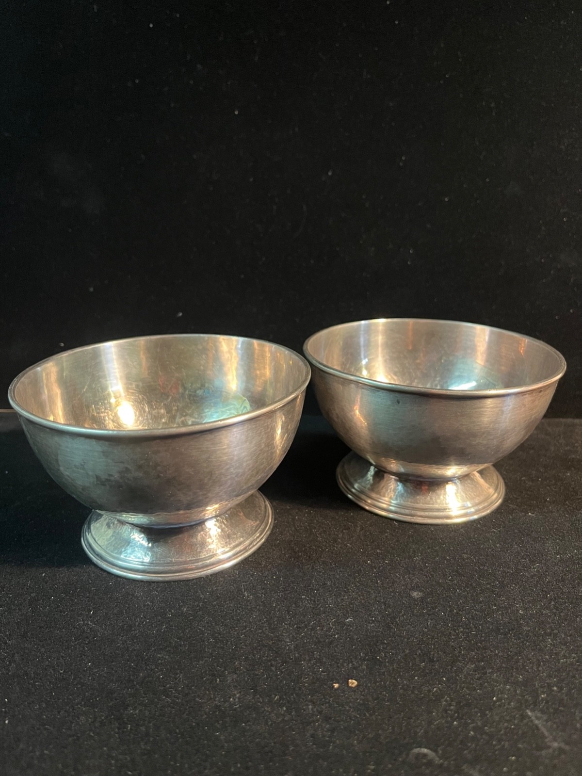 Two Silver plated bowls Marked JKW 1950 4 1/2 inch diameter 2 3/4 tall