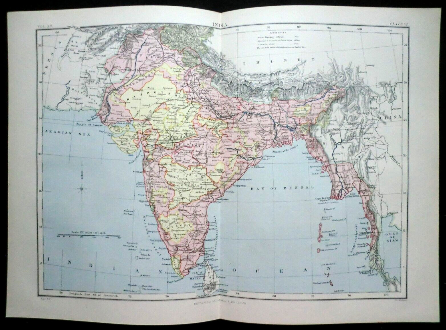 Original Victorian Colour Map of India – Asia/Indian (1888) Ex Britannica 9th Ed