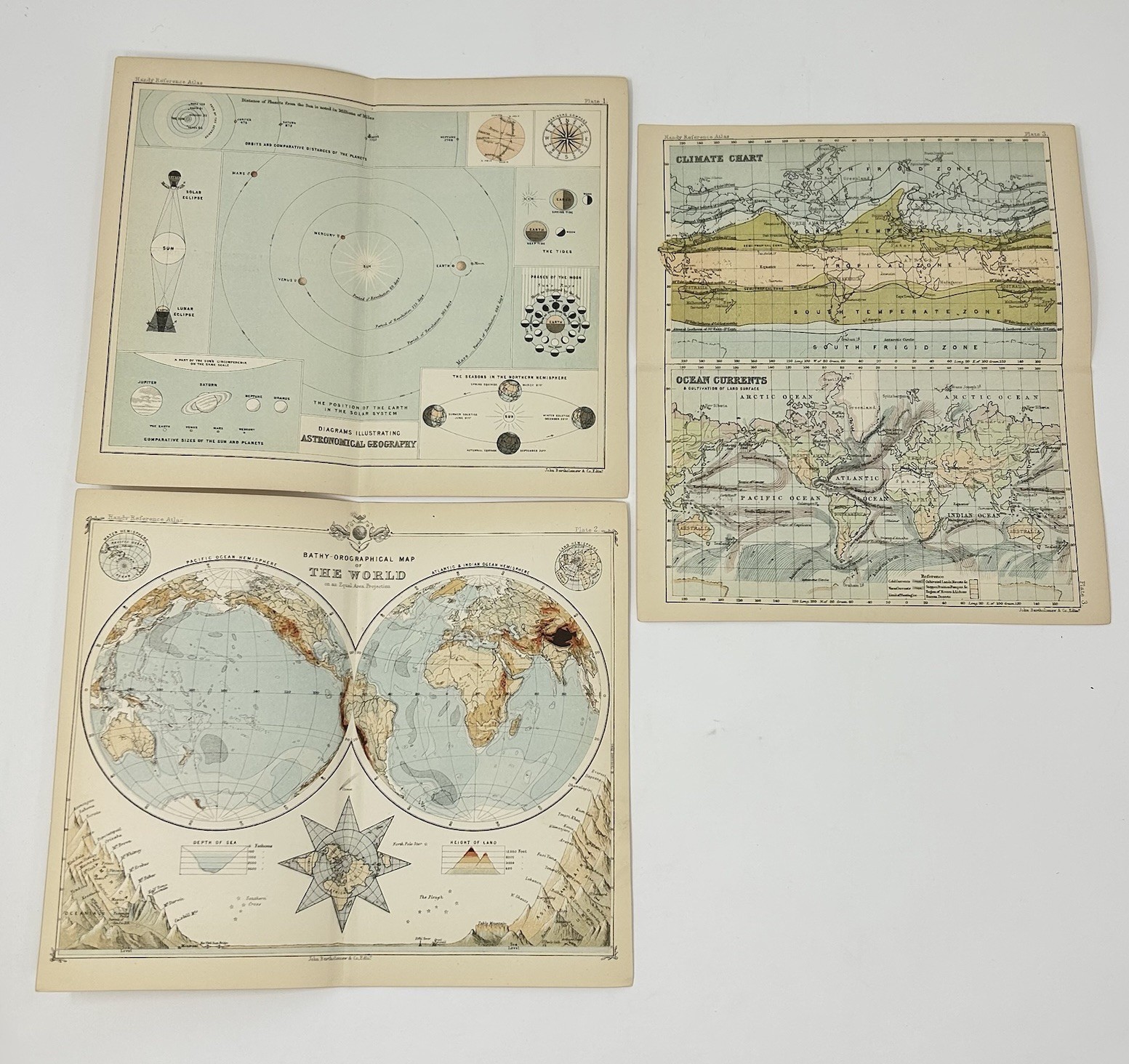 Antique 1890 Bartholomew Fold-Out Map Lot 3 World Climate Ocean Currents