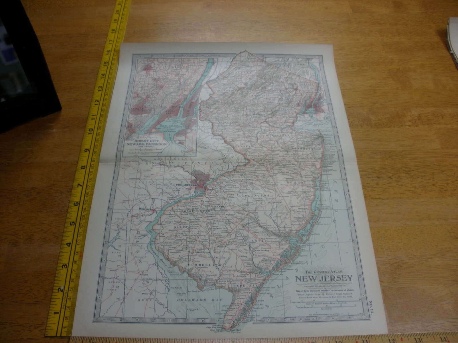 New Jersey No.14 1897 & 1902 the Century Atlas VINTAGE color map 12×16
