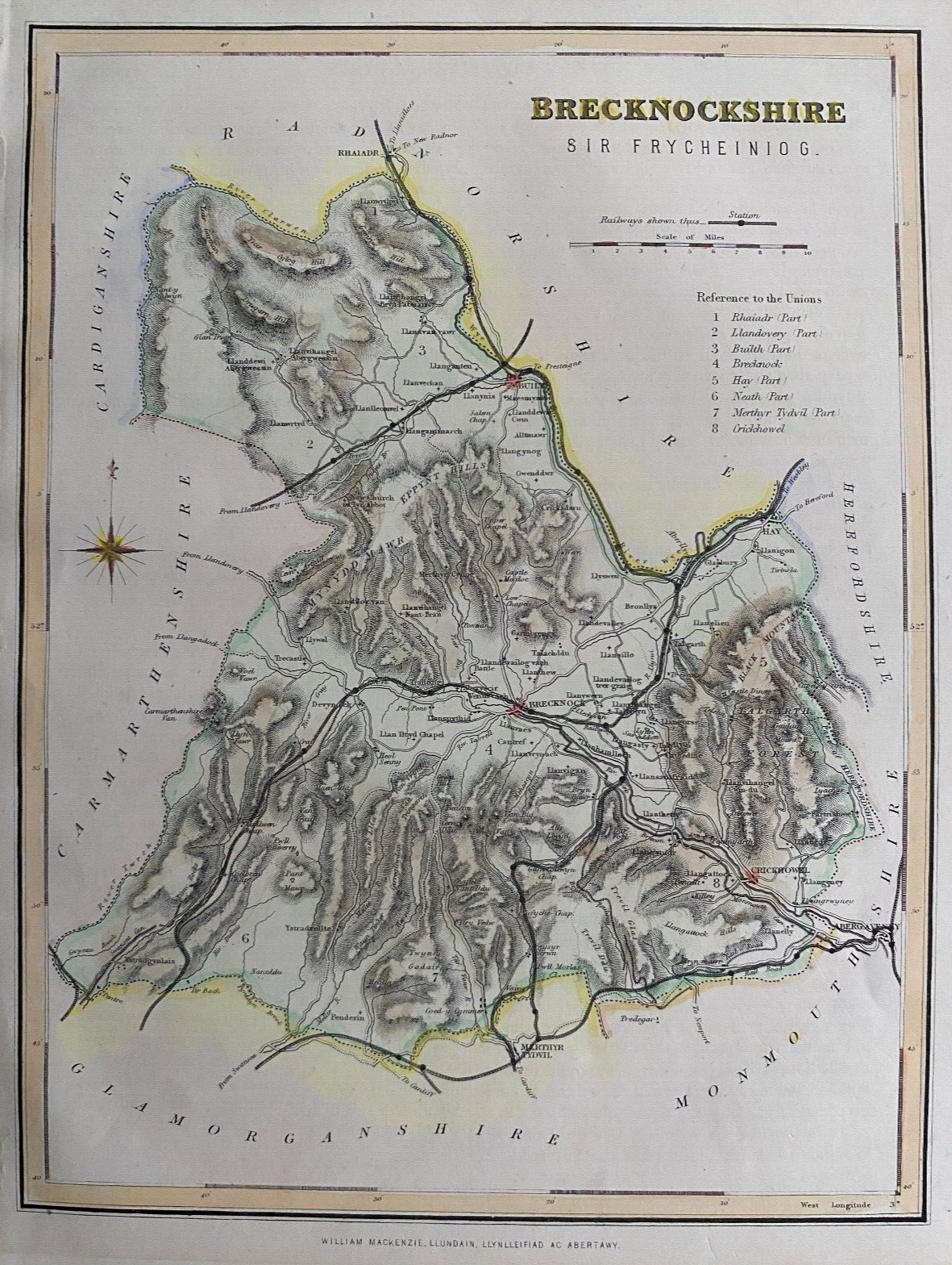 1850 Antique Map: Brecknockshire by Creighton