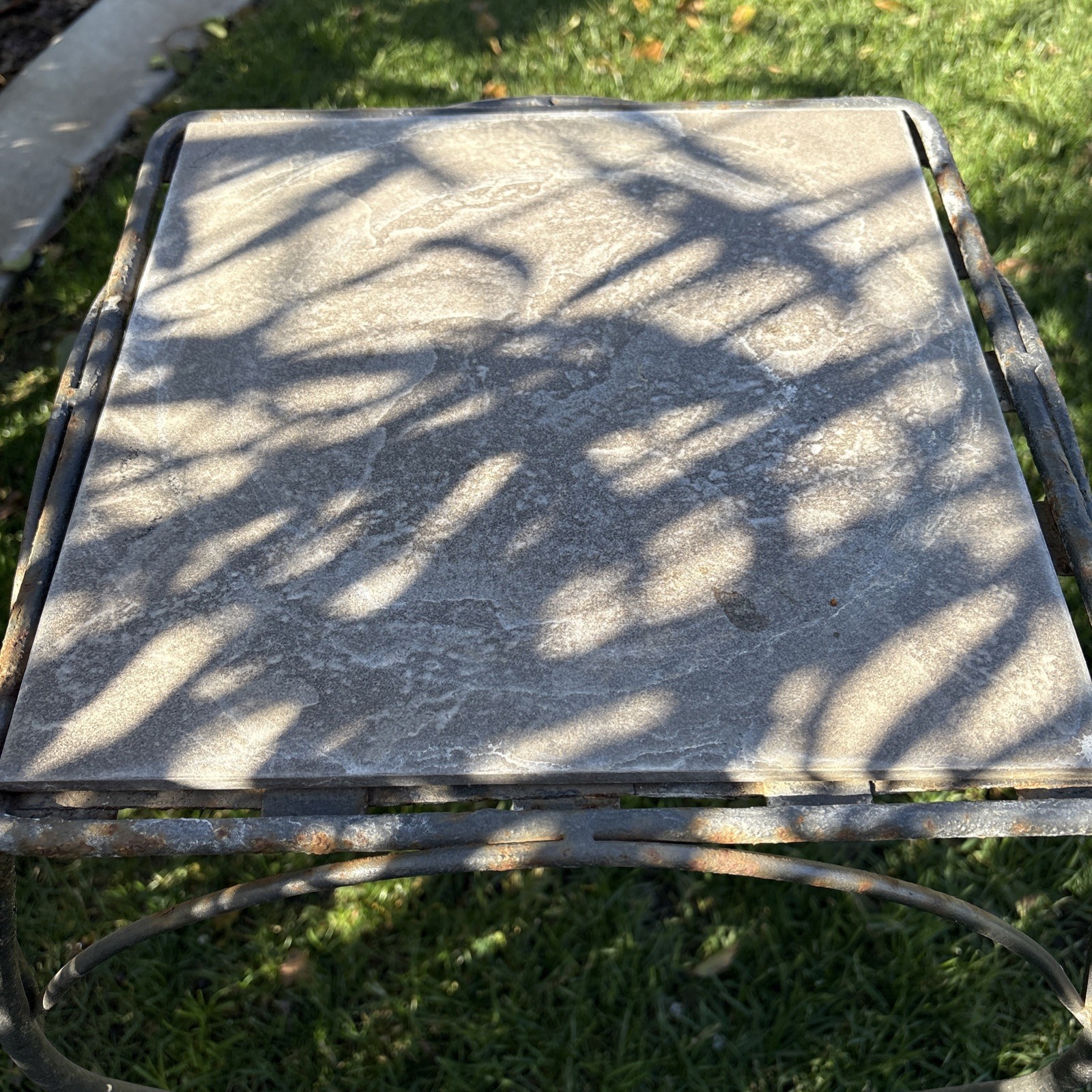 VTG Wrought Iron Rustic Table With Slate Tile