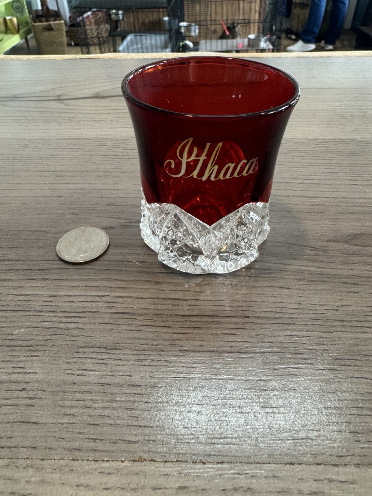 Antique Ruby Red Flash Souvenir Glass CUT GLASS MUG Ithaca