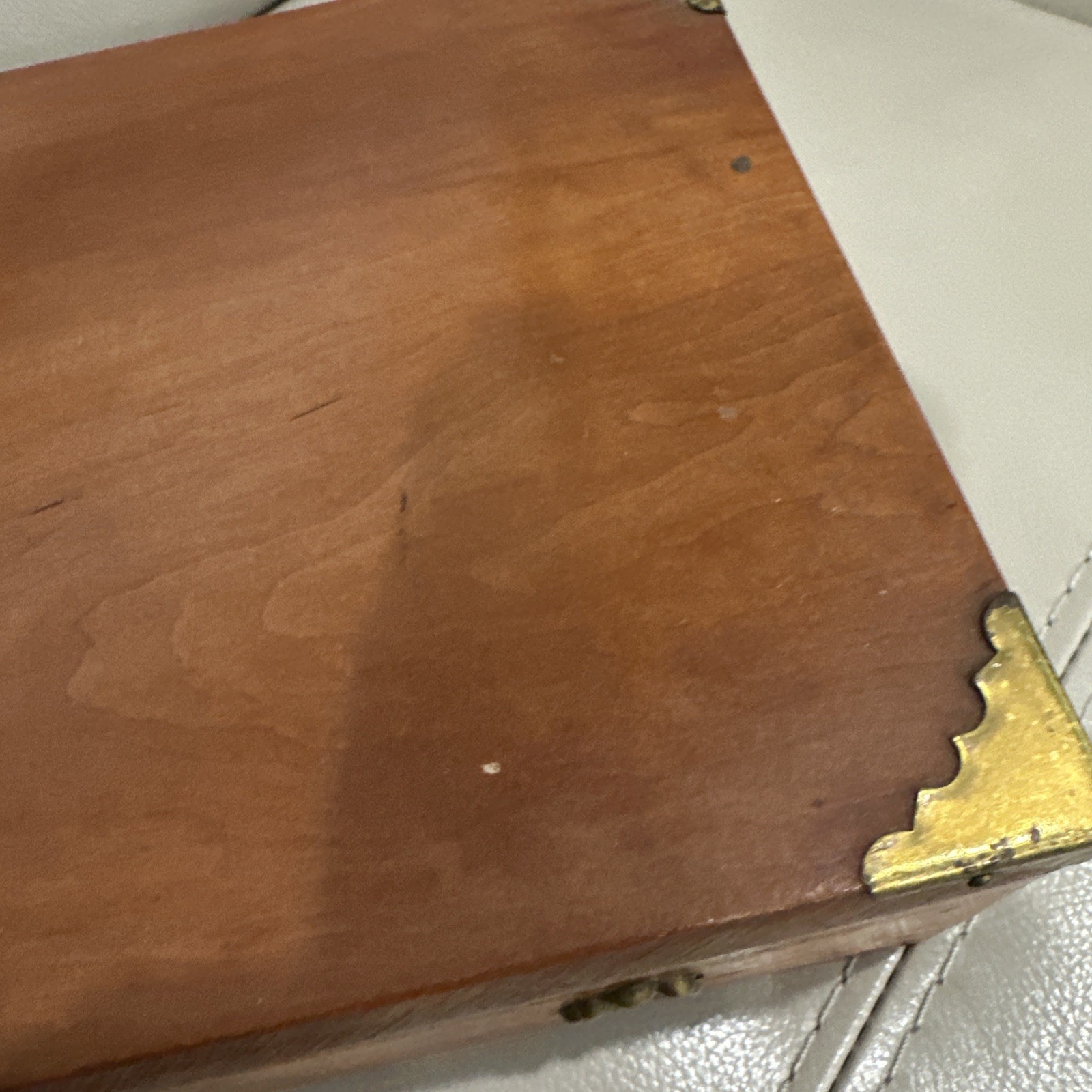 Solid Wood Box Brass Lock Corners Keepsake Trinket Jewelry Hinged Lid 12×7.5”