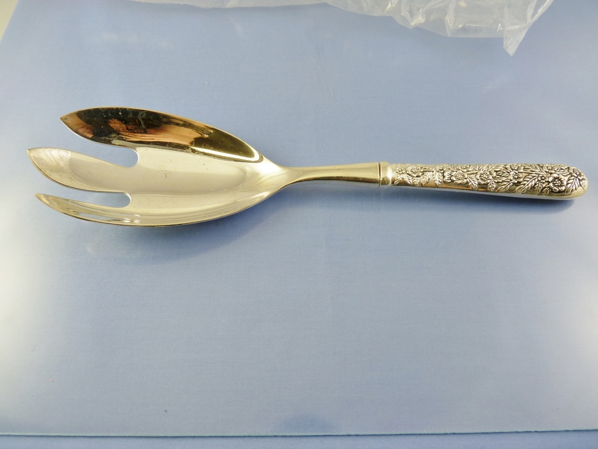 unknown FLOWER & LEAF SALAD SERVING SPOON & FORK BY repouse unknown MAKER