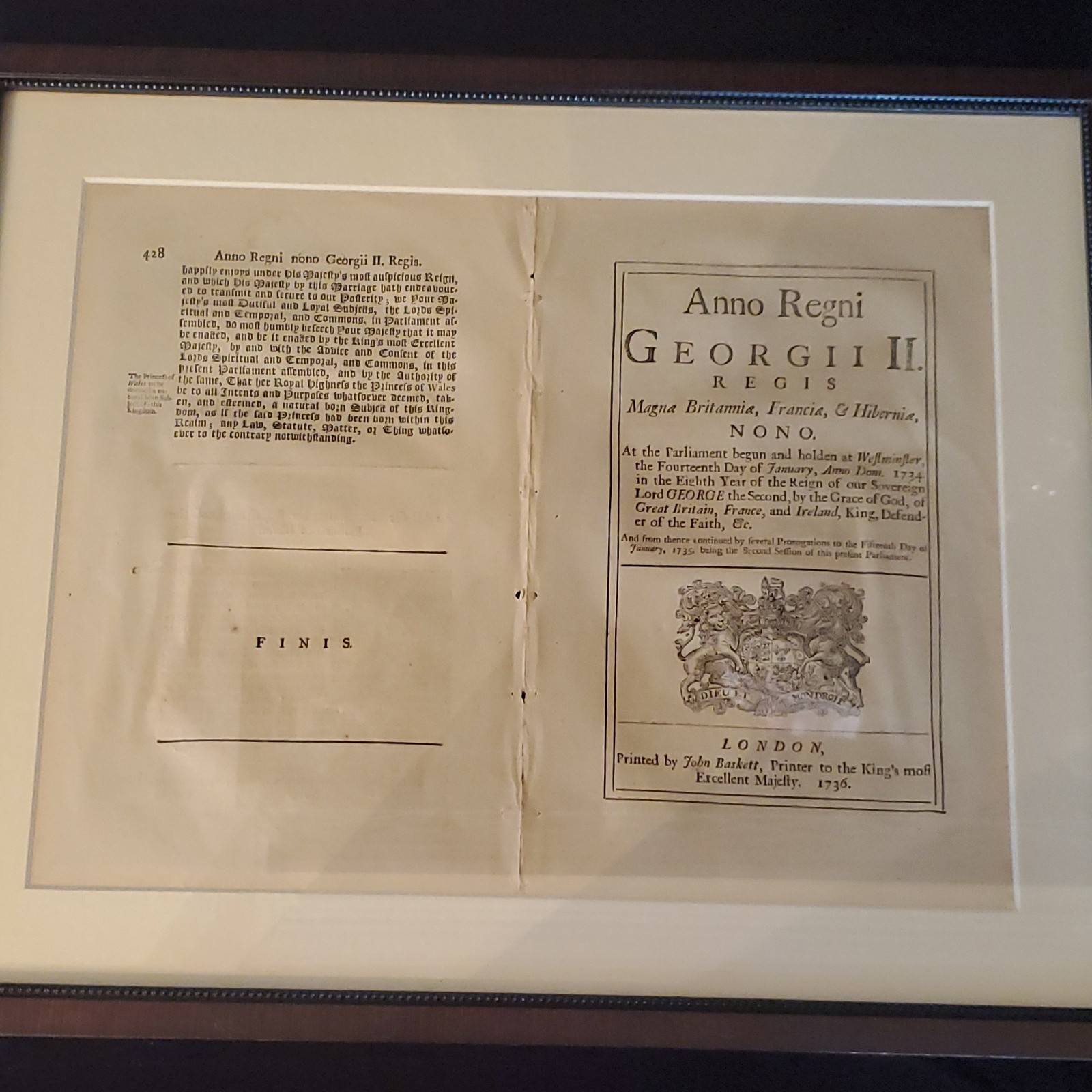 Anno Regni Georgii II Act John Baskett 1736 London Original Law Typescript