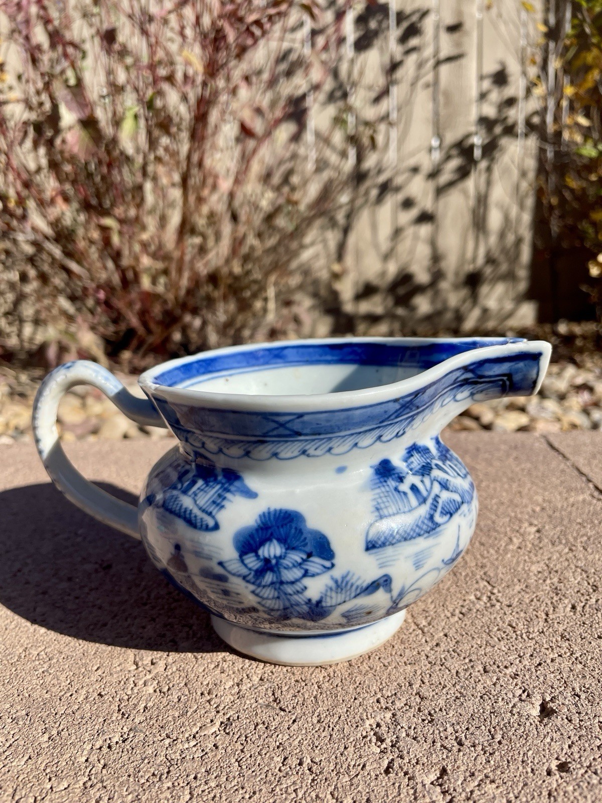 Antique Chinese Export Canton Porcelain Blue White Creamer Jug Hand Painted