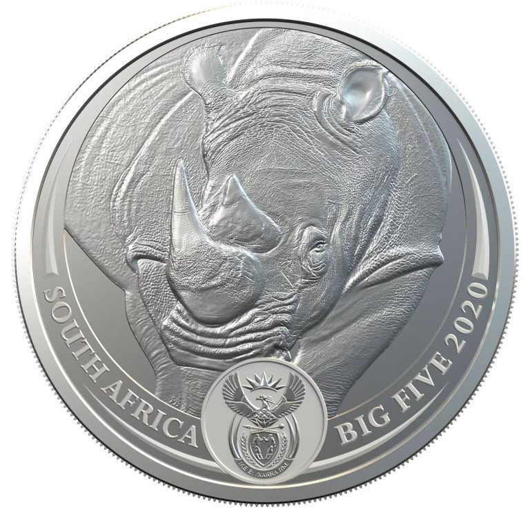 COIN SUDÁFRICA BIG FIVE I RHINO 5 RAND ONE OUNCE SILVER FINE IN COIN CARD UNC