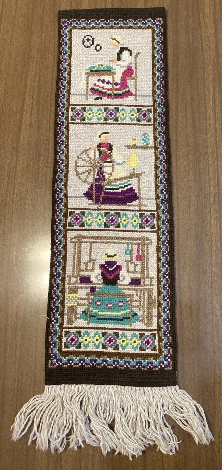 Vtg Swedish Nordic Traditional Tapestry Wall Hanging Woven Needlework 8 x 21” @