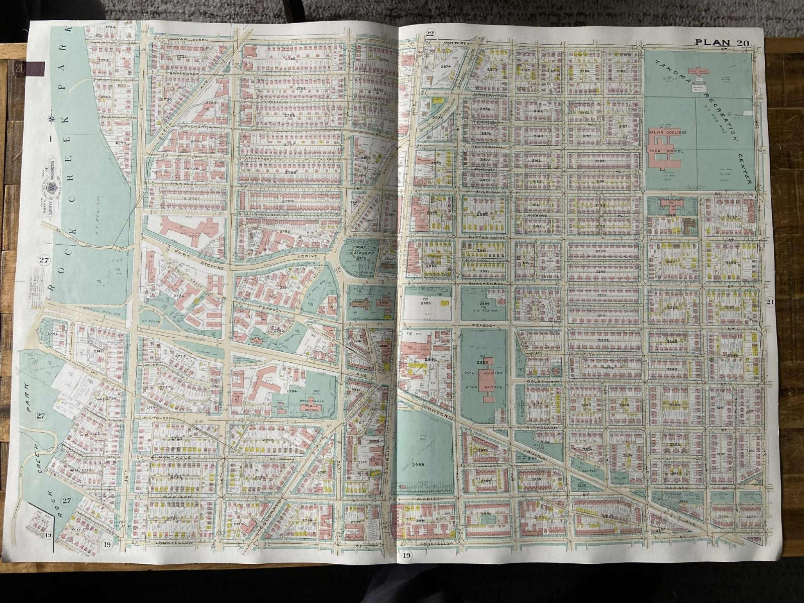 Detailed large plat map. Brightwood Park Area (Plan 20) Washington D.C. 1960