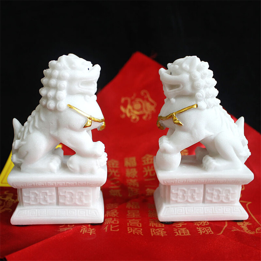 11cm A Pair China Sandstone Sculpture Hand-Carved Statues Fengshui Dog Lion
