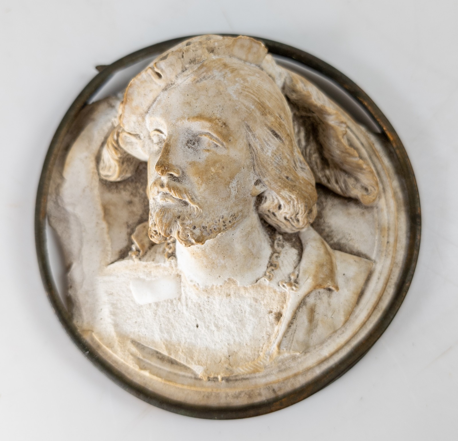 Antique 19/20th C. Renaissance Revival Plaster Roundel Jesus Like Man Icon