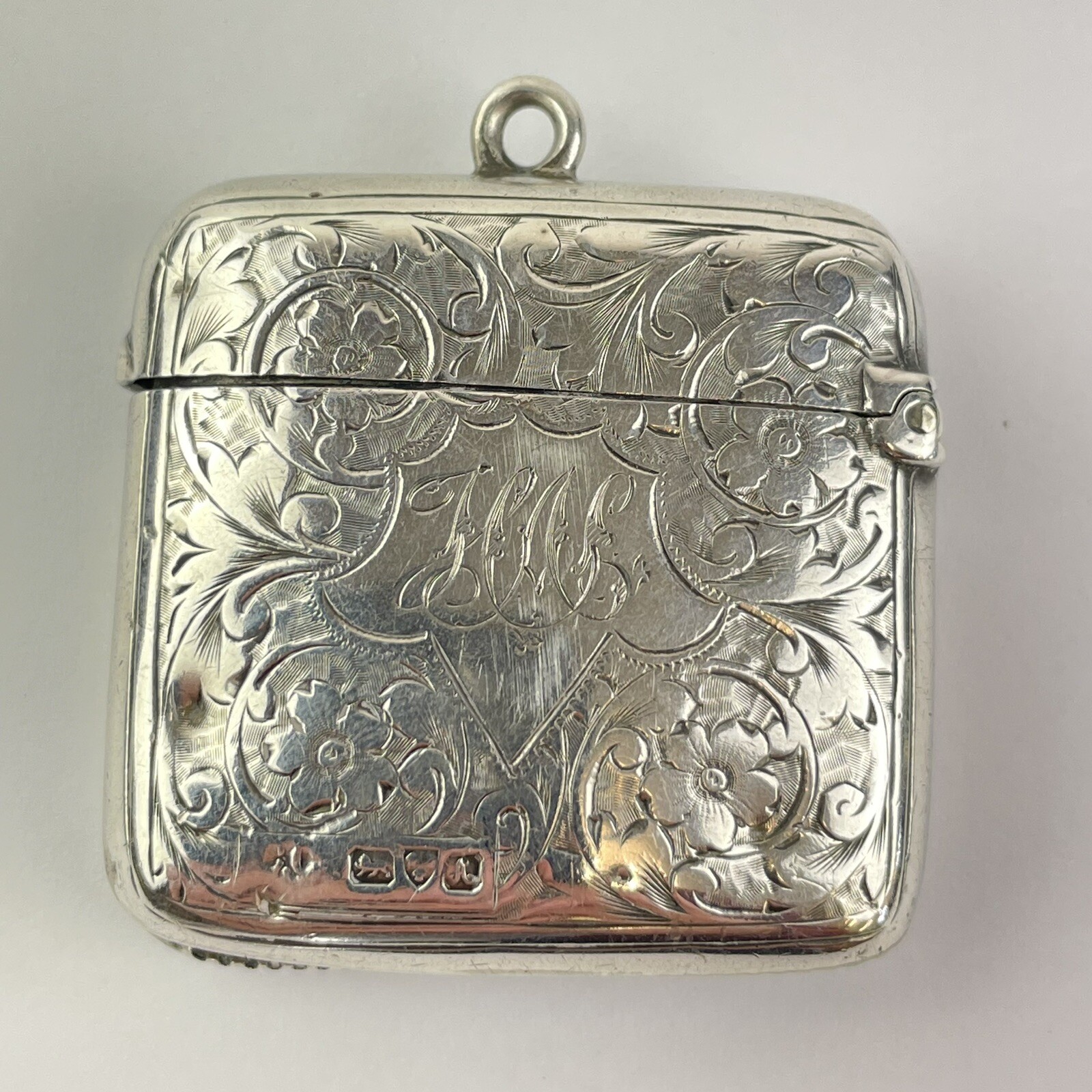 Antique Solid Silver Vesta Case 1901 Colen Hewer Cheshire 38mm X 38mm 26g