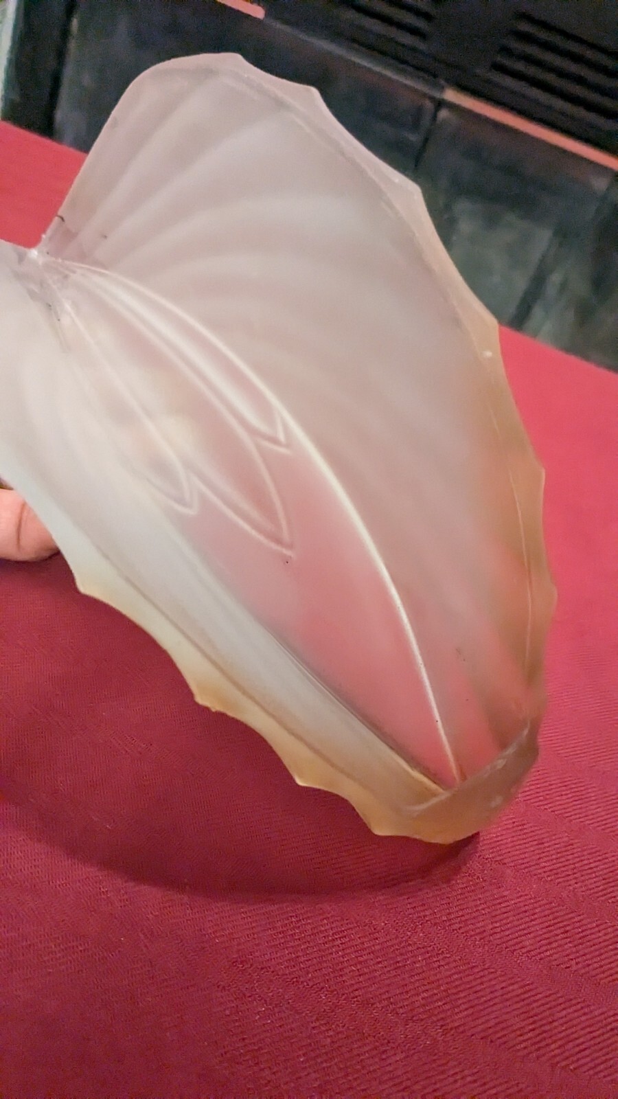 Antique Slip Shade Replacement, Frosted Glass Palm Frond, Art Deco. Early 1900’s