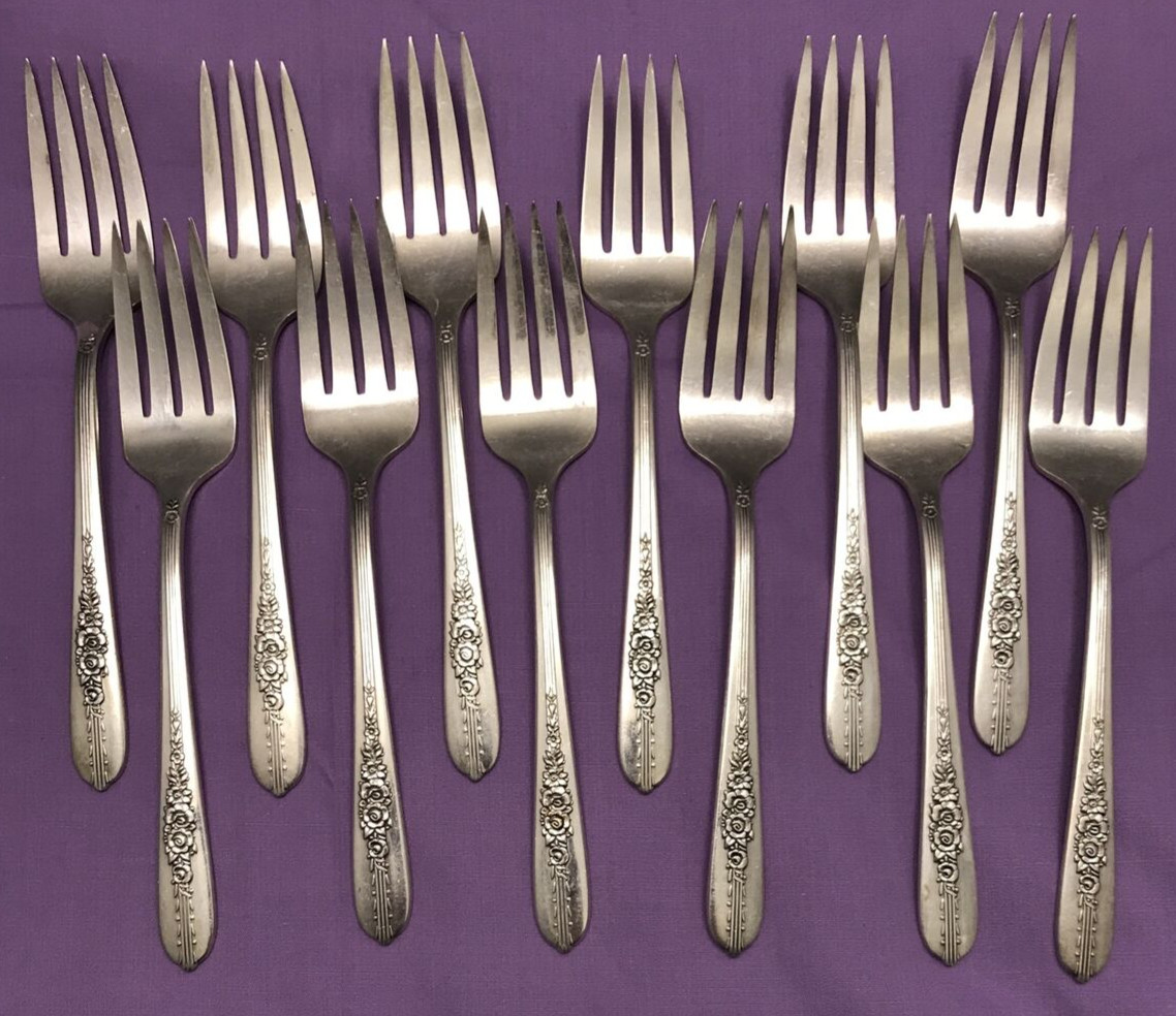 24 Pc ROYAL ROSE Silverplated GRILLE & SALAD FORKS Nobility Plate