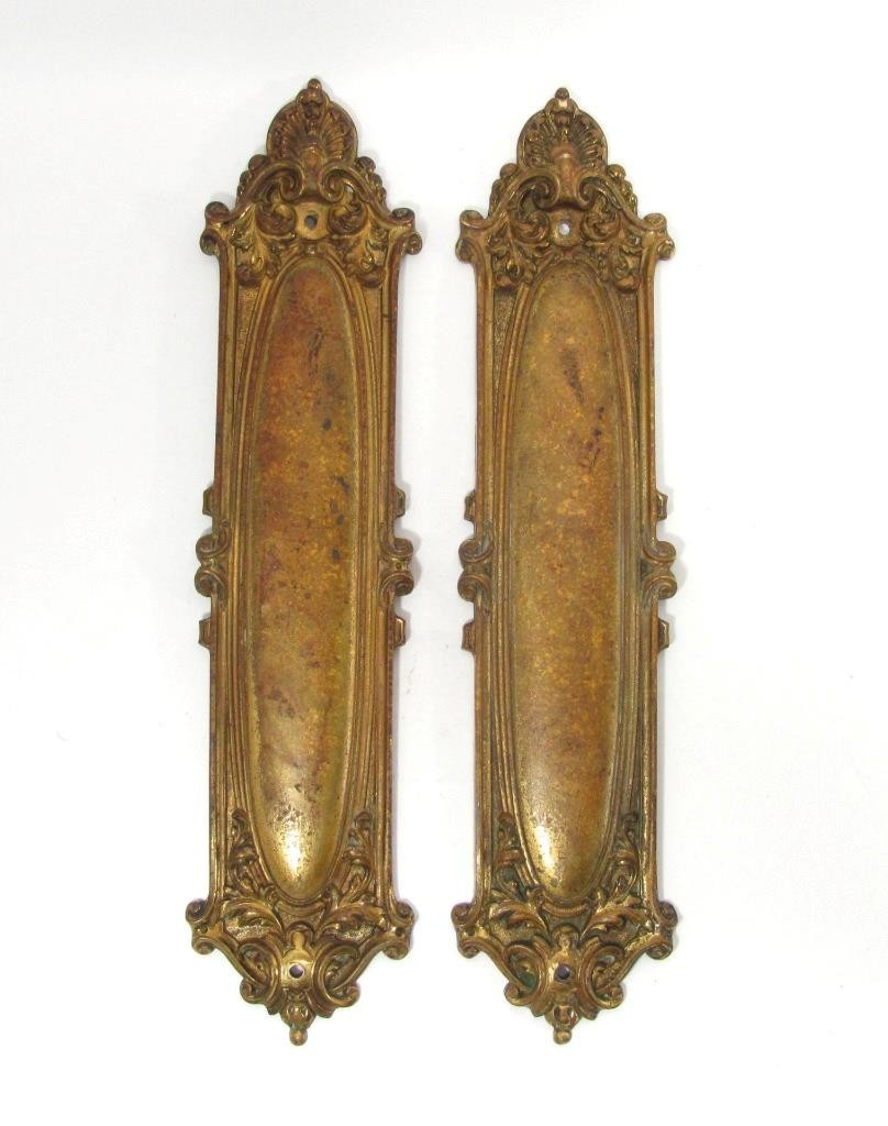 Antique Yale & Towne Largo Pattern Cast Solid Brass Push Finger Plates Door VTG