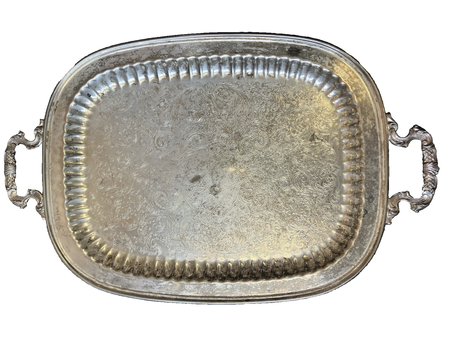 Leonard Silver Plate Serving Tray Footed & Handles EP Crown Lion Stamped 22 3/8″