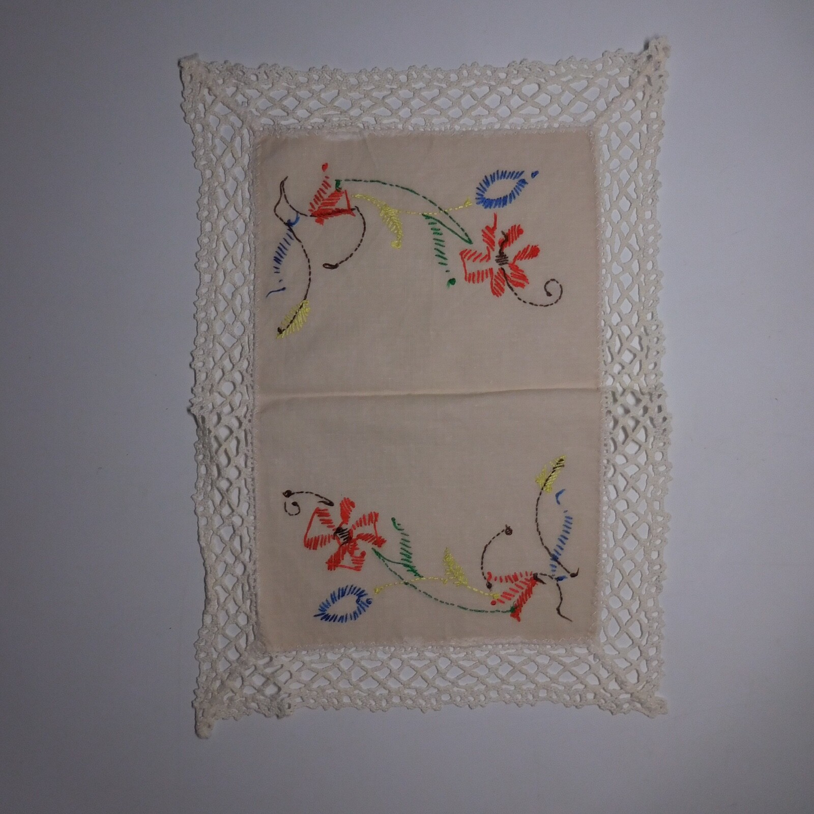 Rectangle Doily Lace Embroidery Flower Art Nouveau Handmade France N7098