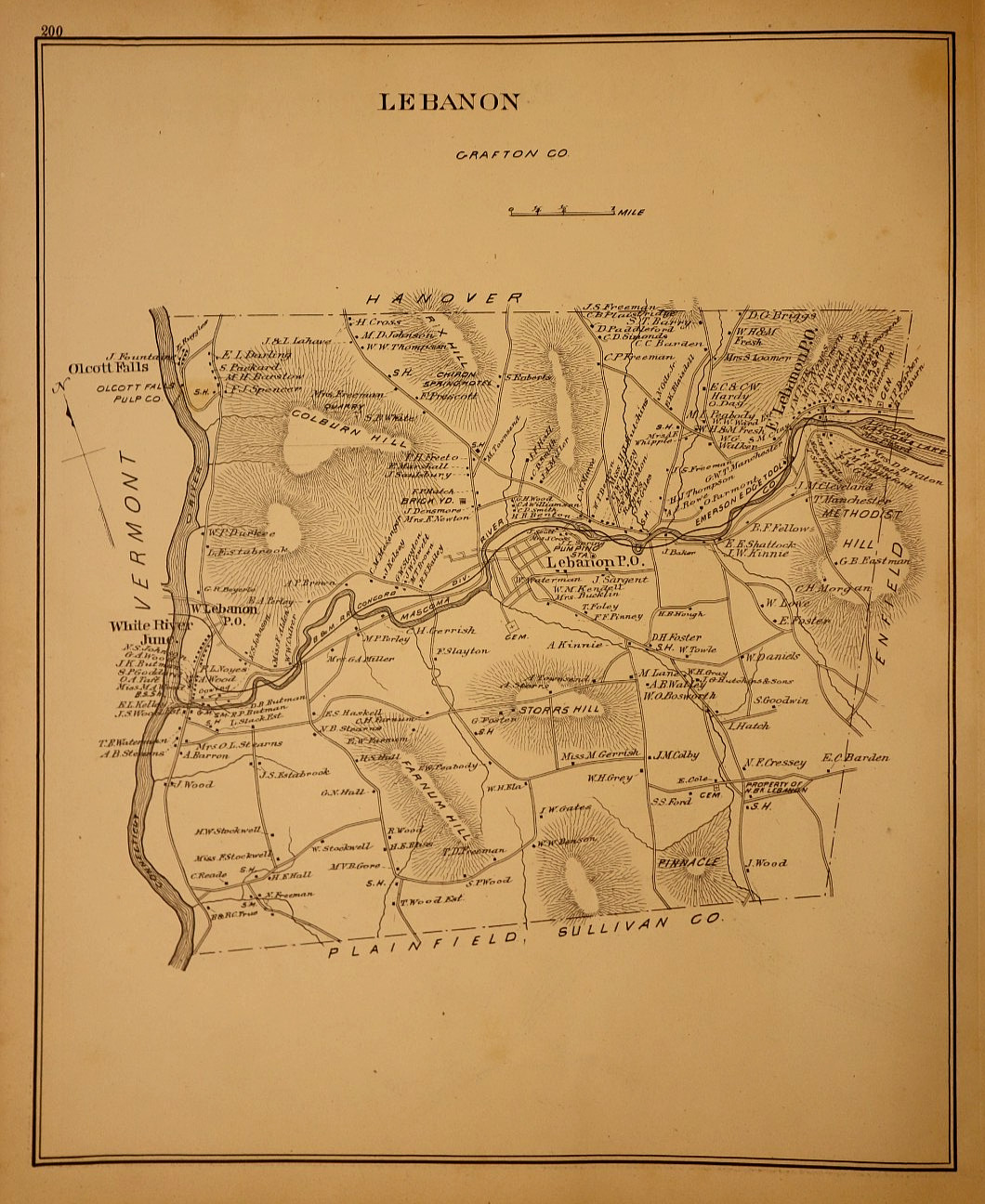 1892 Plat Map ~ Lebanon, Grafton County, New Hampshire (14″x17″)-#188