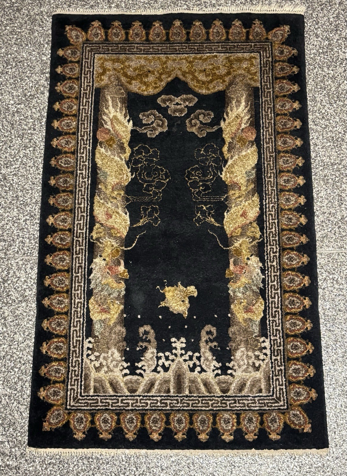 Vintage Chinese Hand Knotted Tibetan Pillar Dragon Rug Wool Area Runner 3×5 Feet