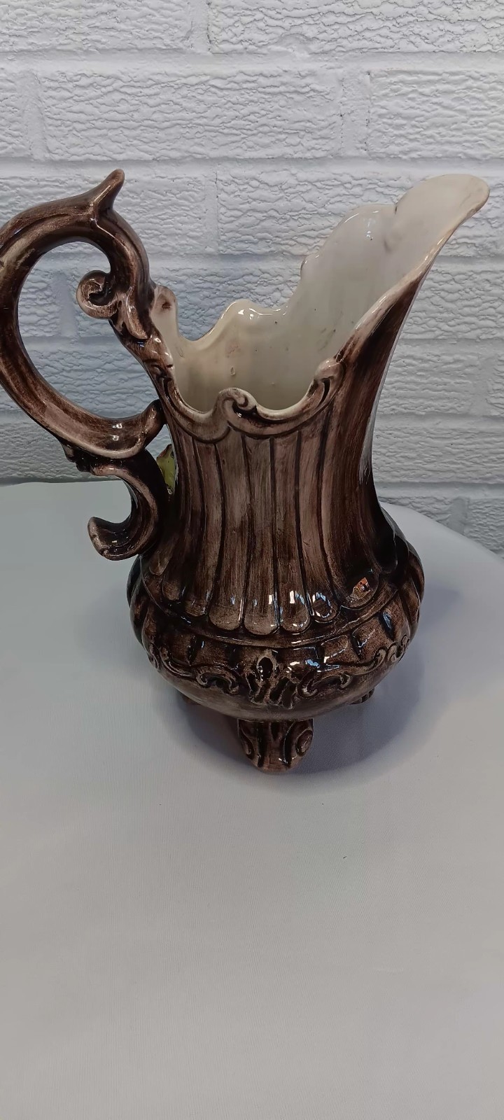 Large Capodimonte Style Porcelain Pitcher 12.” Floral Made In ITALY By Bassano