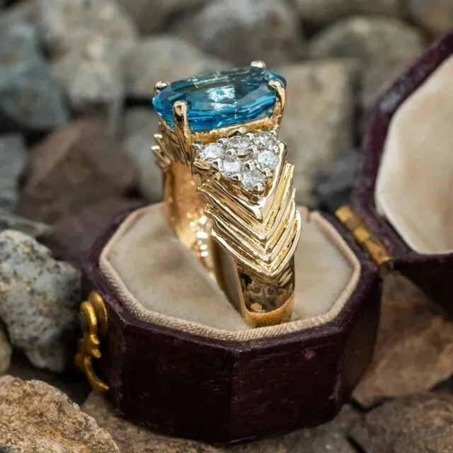2Ct Oval Lab Created Blue Diamond Band Wedding Ring 14k Yellow Gold Plated
