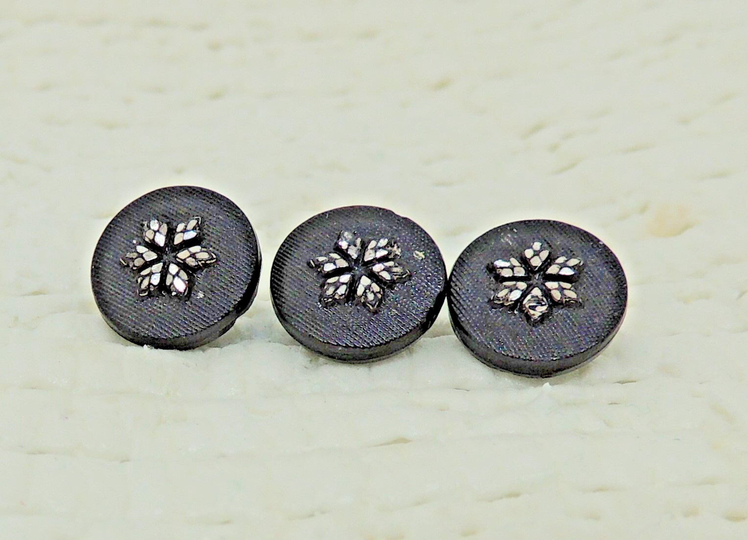 Antique/Vintage 3 tiny black self shank buttons