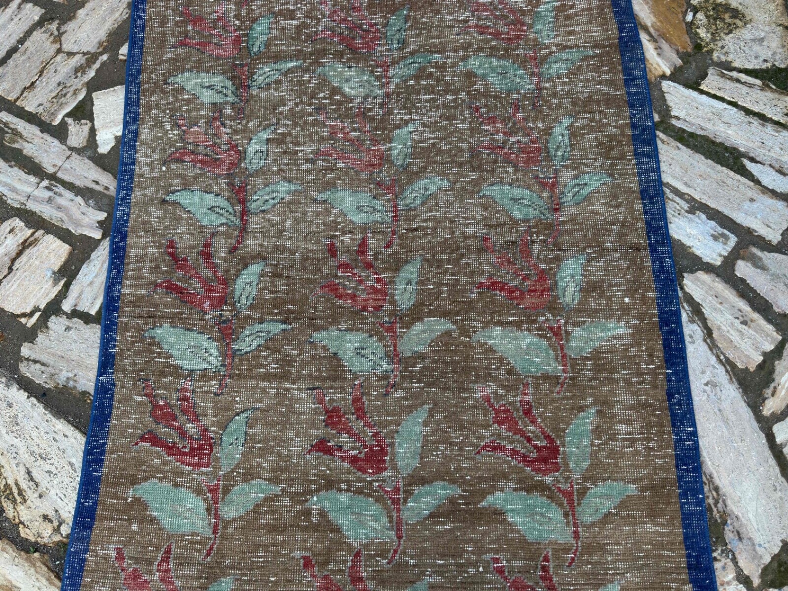 Hand-Knotted Oushak Rug 4×9 Brown Wool Floral Carpet Medium Size Anatolian Rug