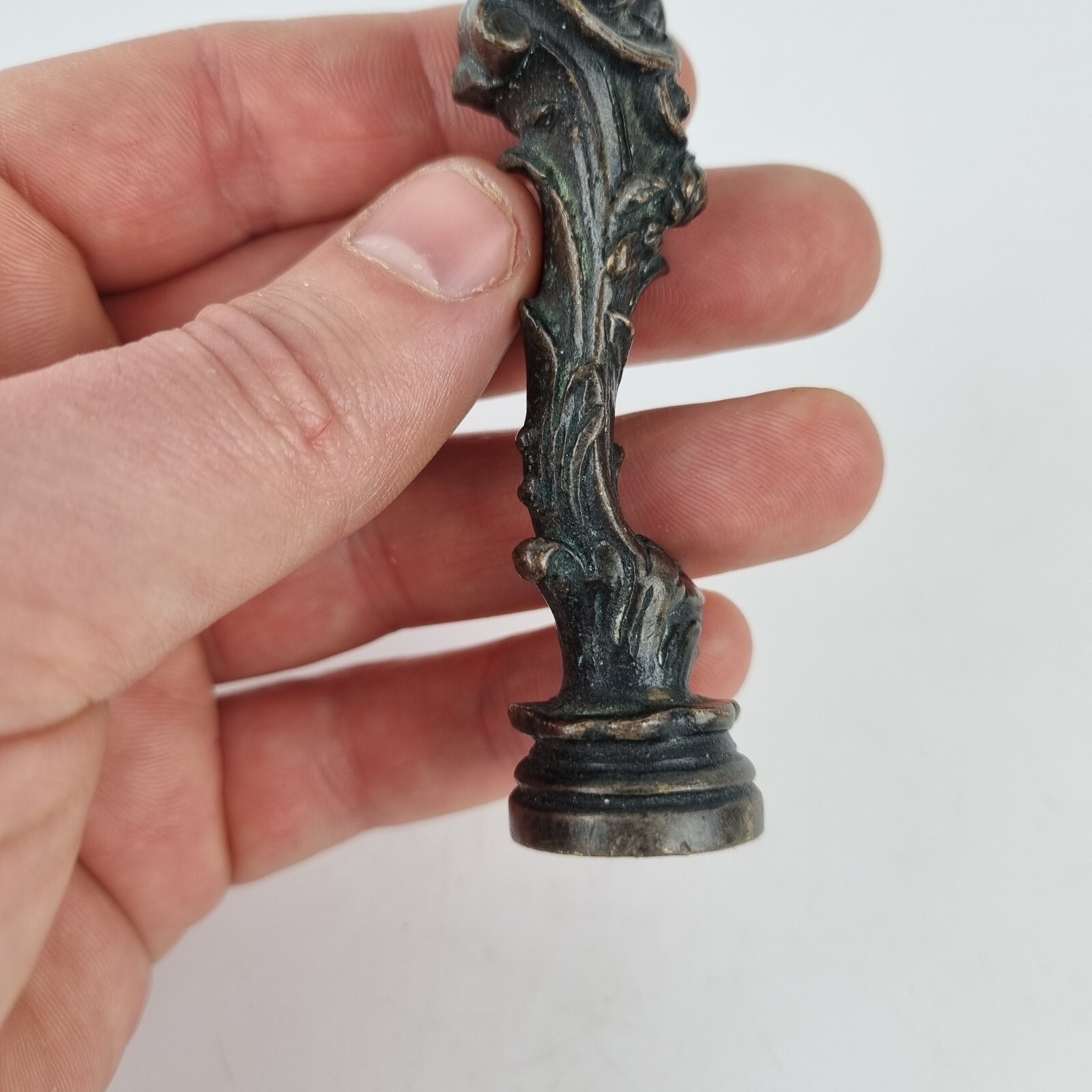 Antique 19th Century Bronze Desk Seal Form Of A Cherub 9.5cm Long