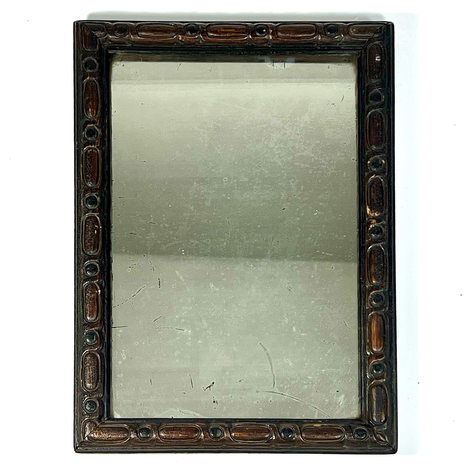 Antique Hand Carved Wood Framed Mirror Free Standing 7″ x 10″ Rustic Folk Art