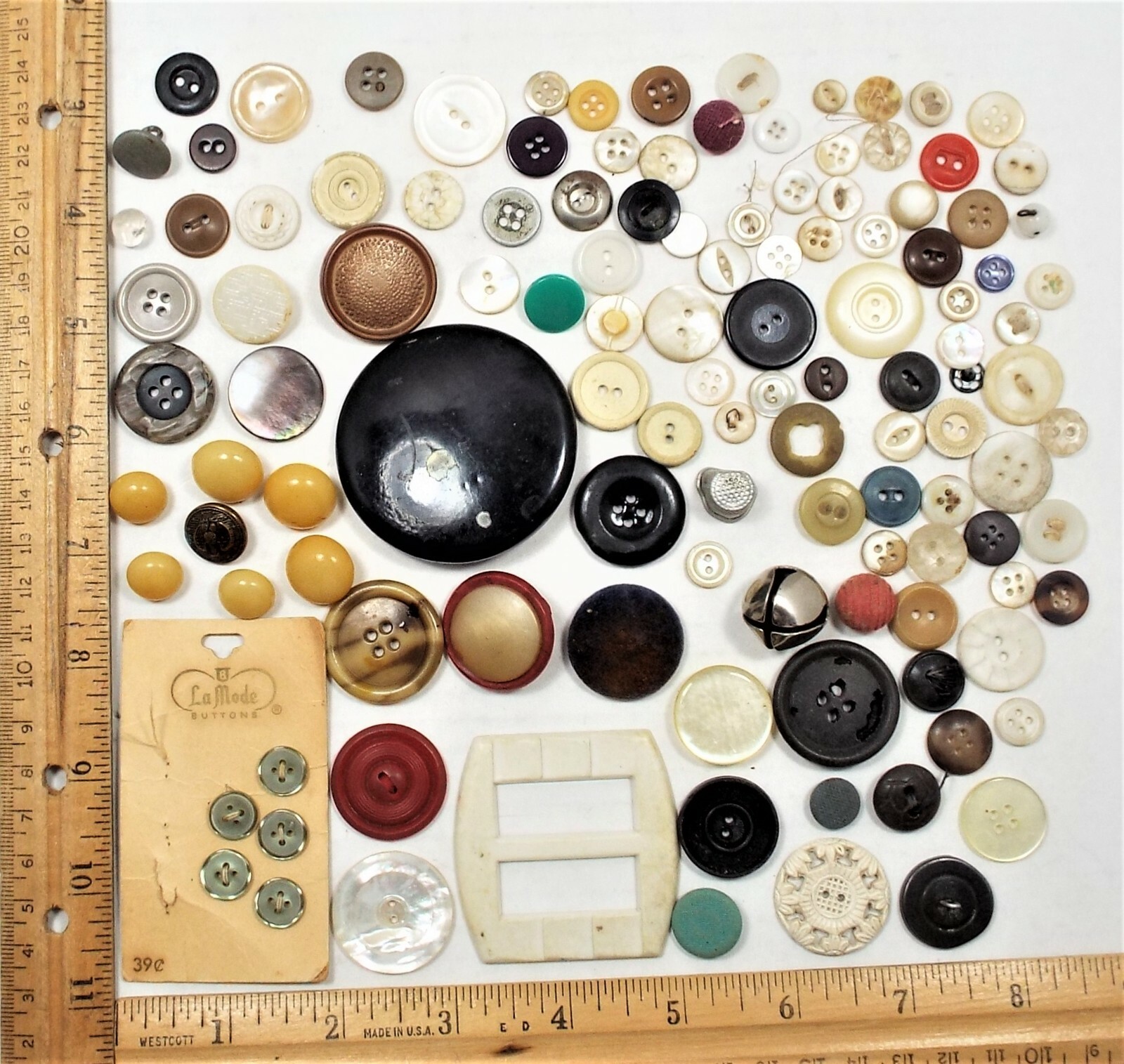 Over 100 Antique Buttons 1800’s – 1900’s – Bakelite – Fabric – Metal – MOP – #13