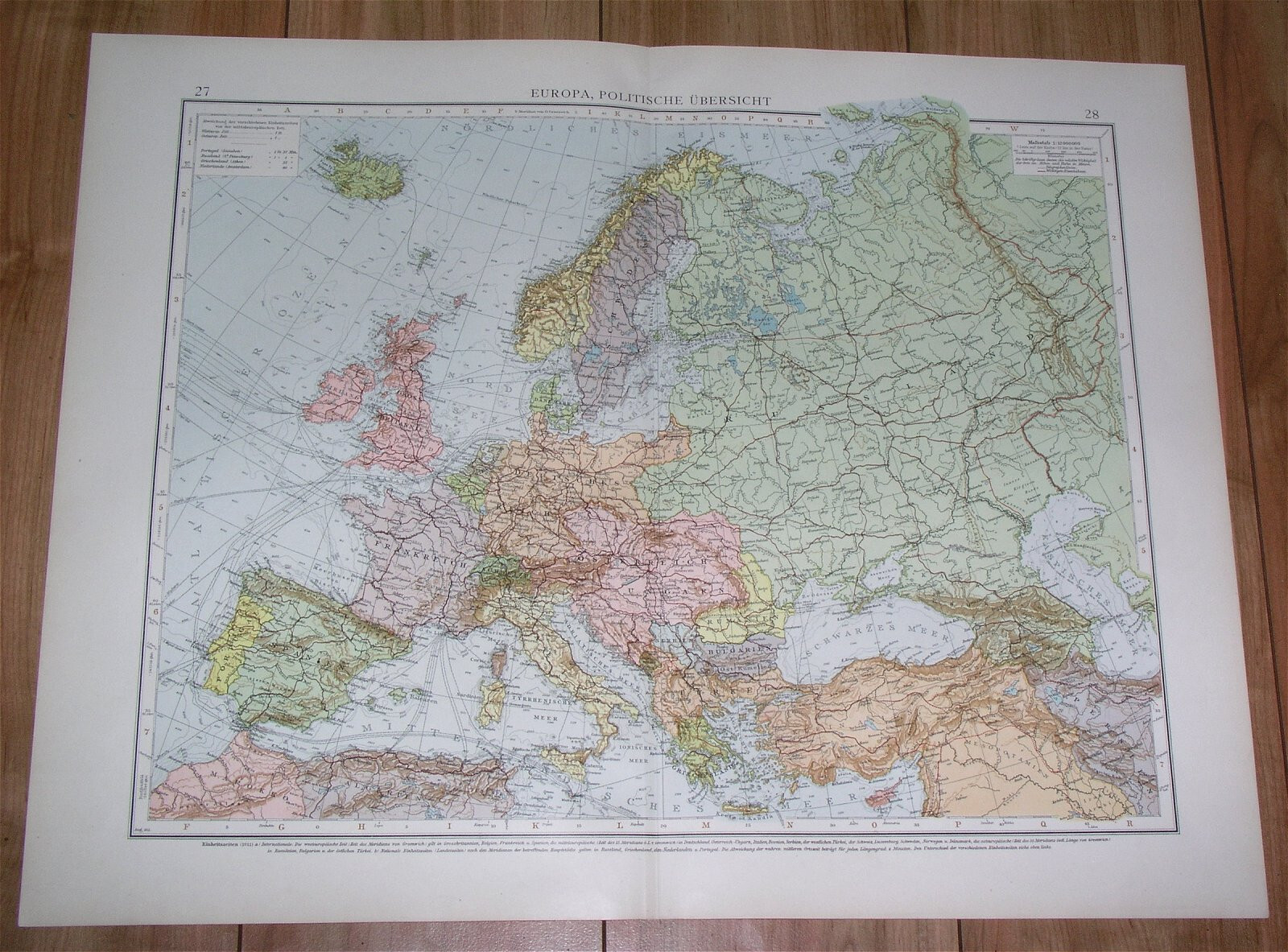 1912 ANTIQUE POLITICAL MAP OF EUROPE AUSTRIA HUNGARY EMPIRE GERMANY POLAND ITALY