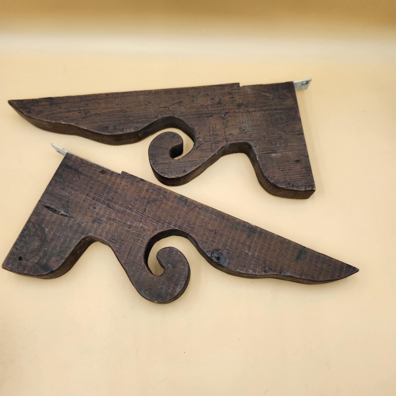2 Wooden Corbels Antique Architectural Salvage Bracket Solid Wood 17 In