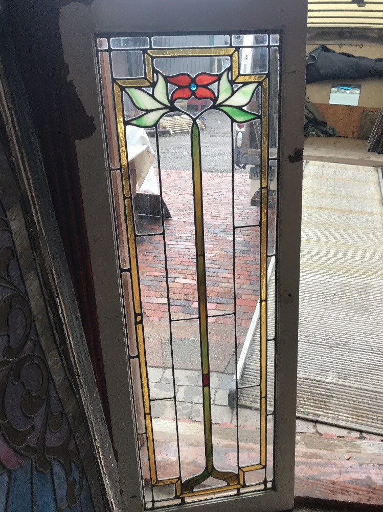 SG 2519 antique Stainglass floral tree window 19.5 x 54